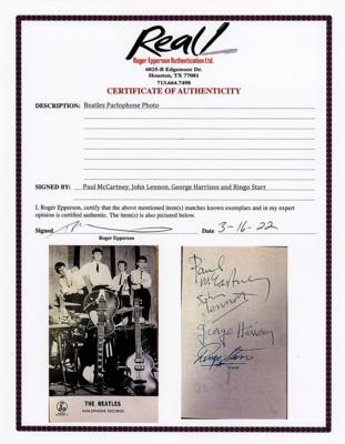 Lot #452 Beatles Signed Parlophone Records Promotional Card - Image 2