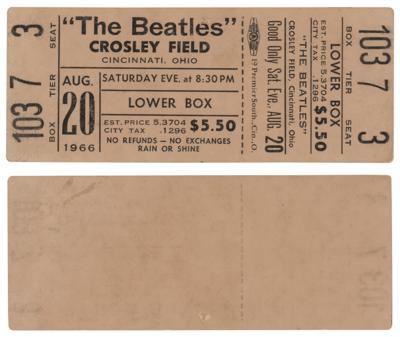 Lot #455 Beatles 1966 Crosley Field Unused Concert Ticket - Image 1