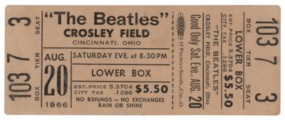 Lot #455 Beatles 1966 Crosley Field Unused Concert Ticket