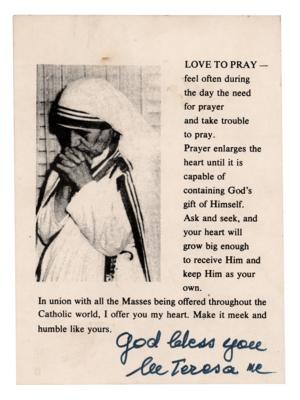 Lot #115 Mother Teresa Signed Prayer Card