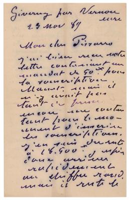 Lot #334 Claude Monet Autograph Letter Signed to Camille Pissarro on Manet's 'Olympia' - Image 1