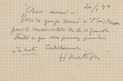 Lot #331 Henri Matisse Autograph Letter Signed - Image 1