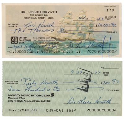 Lot #735 Les Horvath (2) Signed Checks - Image 1