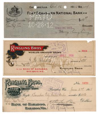 Lot #205 Ringling Bros. Al and Henry (3) Signed Checks