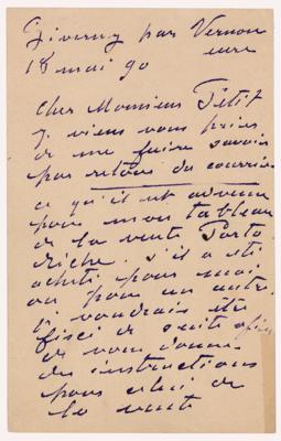 Lot #335 Claude Monet Autograph Letter Signed on Art Sale
