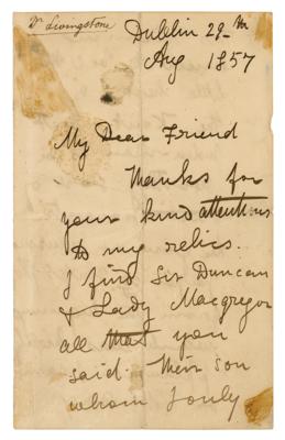 Lot #130 David Livingstone Autograph Letter Signed on Religion