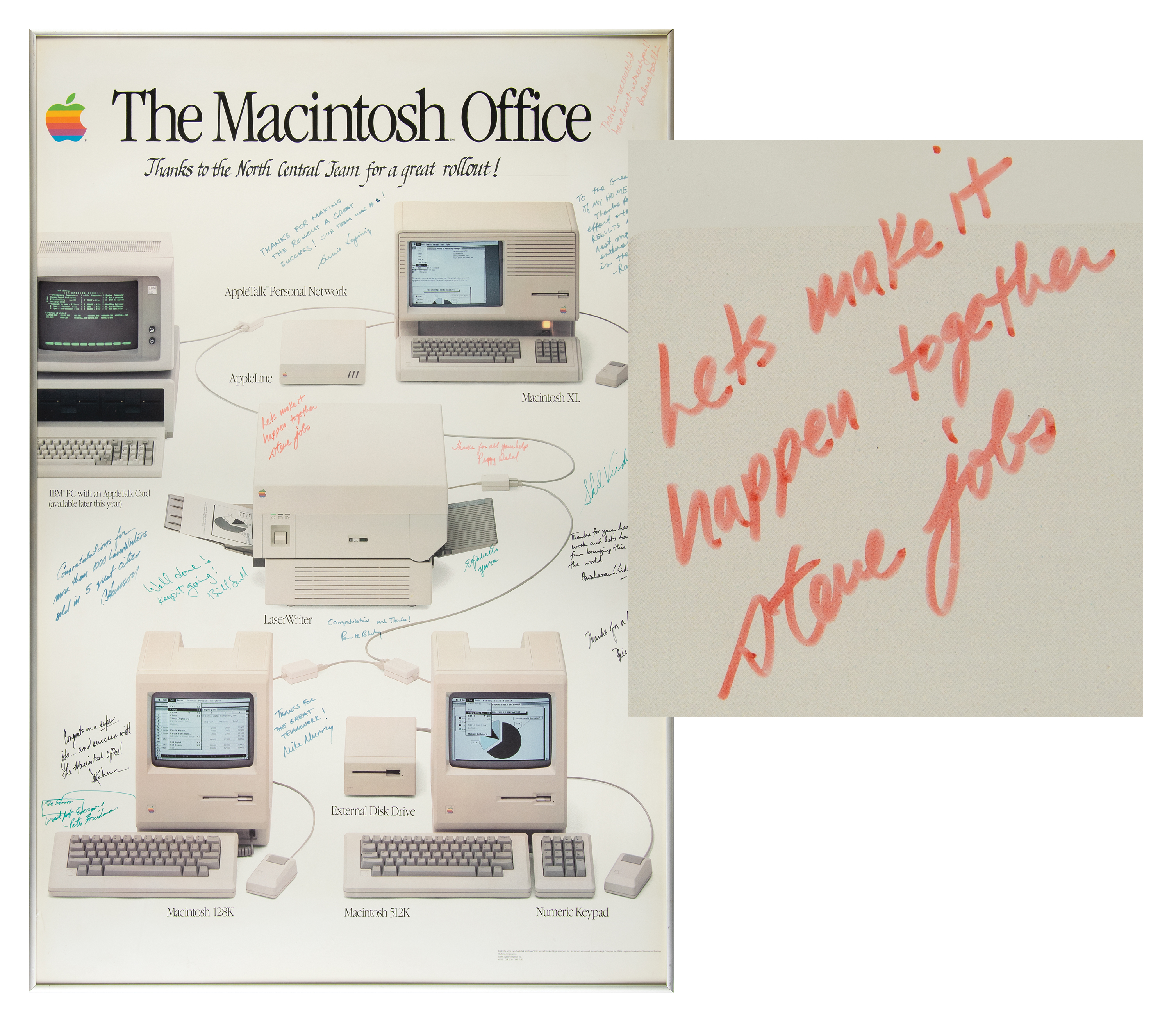 Lot #5006 Steve Jobs Signed 'Macintosh Office' Poster - “Let’s make it happen together, steve jobs