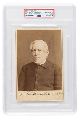 Lot #395 Samuel Francis Smith Signed Photograph with Handwritten Stanza of 'America'