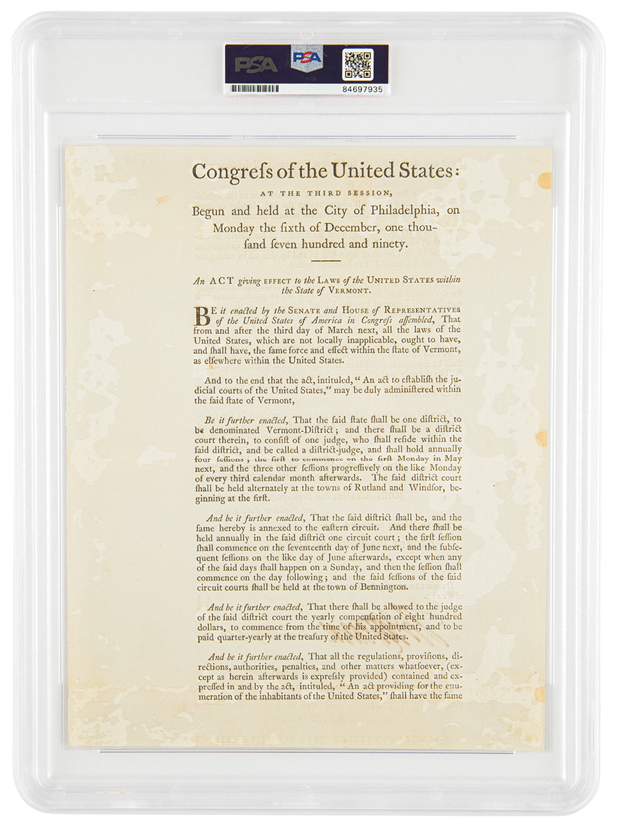 Lot #6 Thomas Jefferson Document Signed as Secretary of State on Vermont's Entry into Union - Image 2