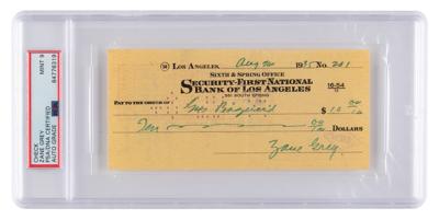 Lot #437 Zane Grey Signed Check - PSA MINT 9 - Image 1