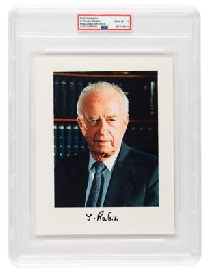 Lot #223 Yitzhak Rabin Signed Photograph - PSA GEM