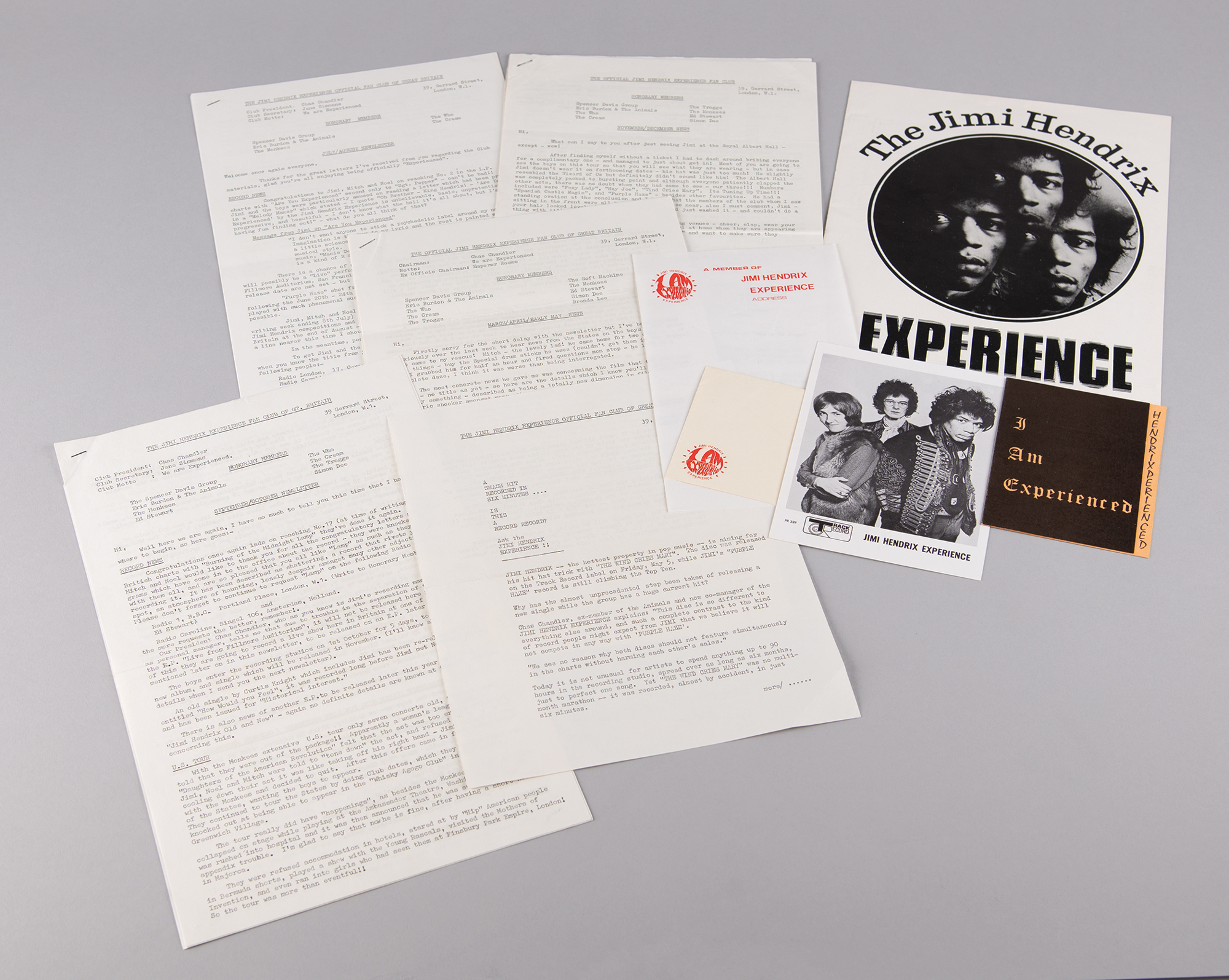 Lot #617 Jimi Hendrix Experience Collection of Early UK Fan Club Memorabilia