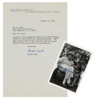 Lot #493 Herman Wouk Signed Photograph and Typed Letter Signed - Image 1
