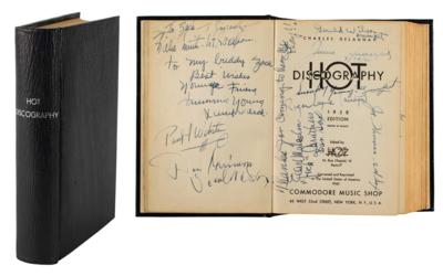 Lot #518 Jazz Legends: Hot Discography Multi-Signed Book with Over 40 Signatures, Including Fats Waller, Joe 'Tricky Sam' Nanton, Jimmie Blanton, and Louis Armstrong - Image 1