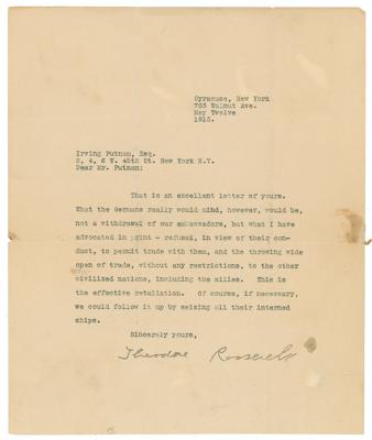 Lot #35 Theodore Roosevelt Typed Letter Signed on WWI - Image 1