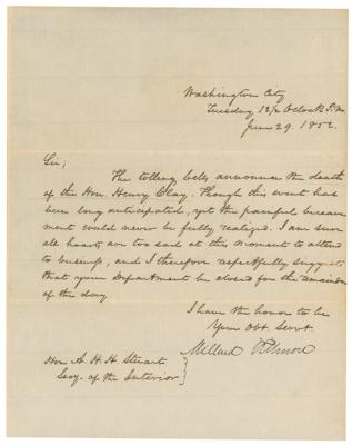 Lot #17 Millard Fillmore Letter Signed as President on Death of Clay - Image 1