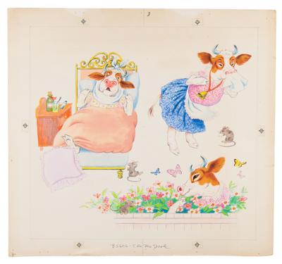 Lot #345 Cows, Butterflies, and Mice production drawing from a Disney cartoon book - Image 1