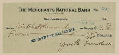 Lot #448 Jack London Signed Check (1912) - Image 2