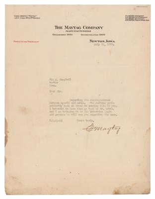 Lot #208 F. L. Maytag Typed Letter Signed (1920)