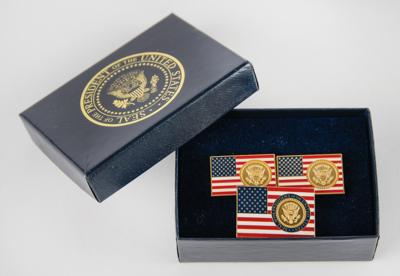Lot #112 Donald Trump Presidential Jewelry Gifts: American Flag Lapel Pin and Cufflinks - Image 1