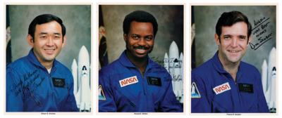 Lot #308 Space Shuttle Challenger (3) Signed Photographs - McNair, Onizuka, and Scobee - Image 1