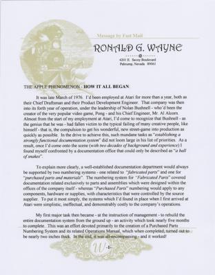 Lot #159 Apple: Ronald Wayne Signed Limited Edition Typed Manuscript - Image 2