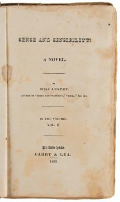 Lot #359 Jane Austen: Sense and Sensibility, Vol. II (First American Edition)