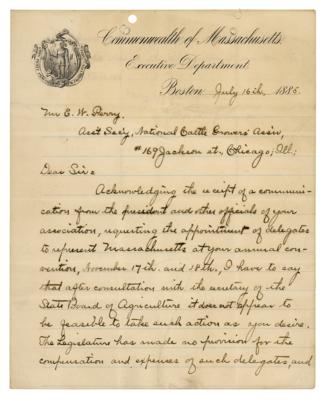 Lot #165 Lizzie Borden: George D. Robinson Letter Signed as Governor - Image 1