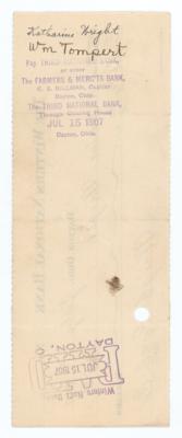 Lot #276 Orville Wright Signed Check to His Sister, Katharine - Image 2