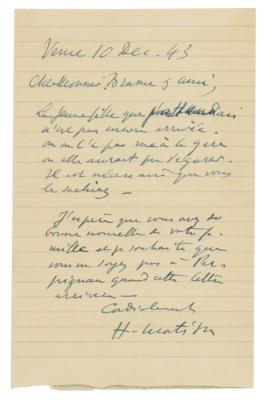 Lot #316 Henri Matisse Autograph Letter Signed