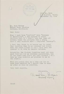 Lot #654 Humphrey Bogart Typed Letter Signed to the President of Warner Bros. Studios - Image 2