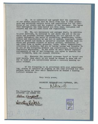 Lot #467 Dorothy Parker, Alan Campbell, and David O. Selznick Signed Contract for A Star Is Born - Image 1