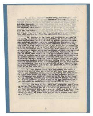 Lot #467 Dorothy Parker, Alan Campbell, and David O. Selznick Signed Contract for A Star Is Born - Image 2