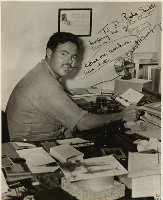 Lot #382 Ernest Hemingway Signed Photograph (1937)