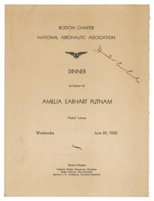 Lot #271 Amelia Earhart Signed National Aeronautic Association Dinner Menu