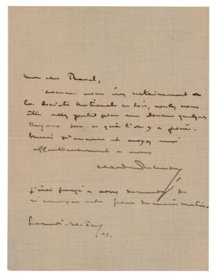 Lot #500 Claude Debussy Autograph Letter Signed to Maurice Ravel - Image 1