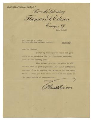 Lot #148 Thomas Edison Appeals to His West Orange Workers to Invest in the Liberty Loan (1917) - Image 1