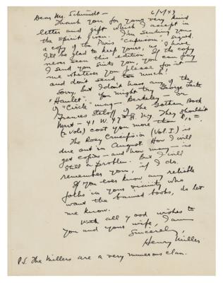 Lot #460 Henry Miller Autograph Letter Signed on Banned Books - Image 1