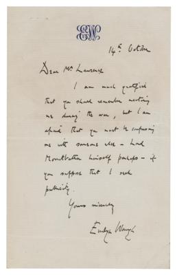 Lot #404 Evelyn Waugh Autograph Letter Signed - Image 1