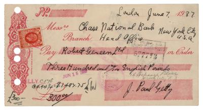 Lot #177 J. Paul Getty Signed Check