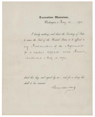 Lot #30 President Grover Cleveland Early Signed Conservation Document with Russia (1894) - Image 1