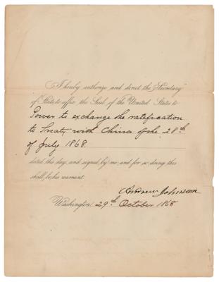 Lot #24 President Andrew Johnson Grants China with 'Most Favored Nation' Status in 1868 - Image 1