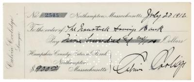 Lot #67 Calvin Coolidge Signed Check as a Massachusetts Senator - Image 1