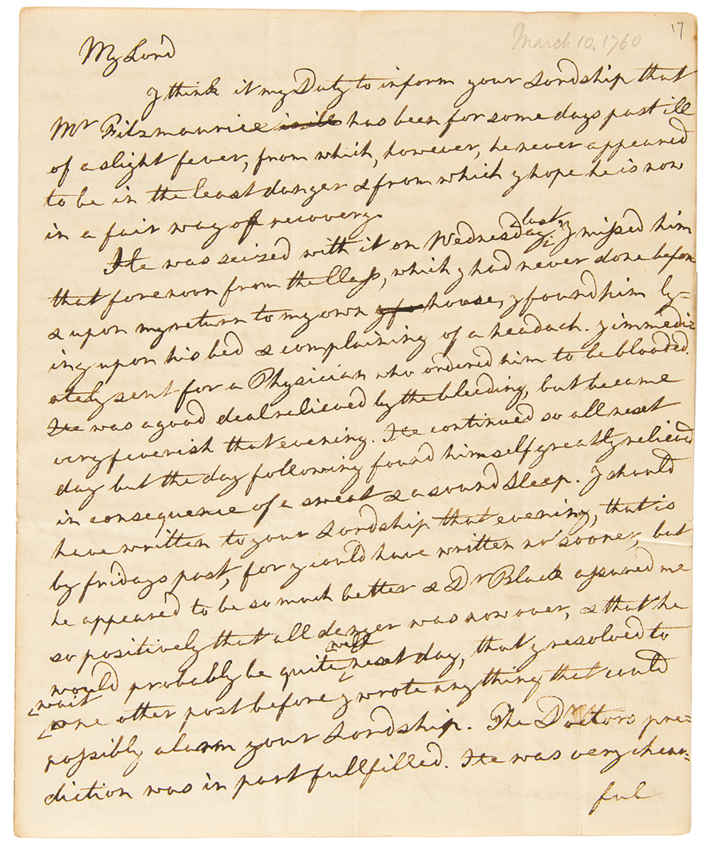 Lot #157 Adam Smith Autograph Letter Signed on a Student's Sickness - One Year After Publishing The Theory of Moral Sentiments - Image 2