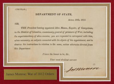 Lot #79 James Monroe Circular Letter Signed as Secretary of State
