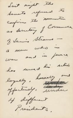 Lot #29 Dwight D. Eisenhower Handwritten Manuscript as President on Failed Confirmation of Sec. of Commerce Lewis Strauss, Who Prosecuted Oppenheimer - Image 2