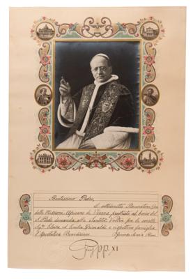 Lot #262 Pope Pius XI Signed Apostolic Blessing - Image 1