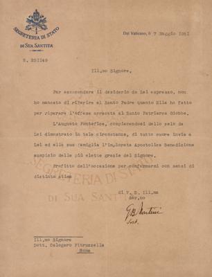 Lot #259 Pope Paul VI Typed Letter Signed - Image 1