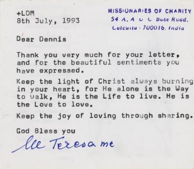 Lot #247 Mother Teresa Typed Letter Signed