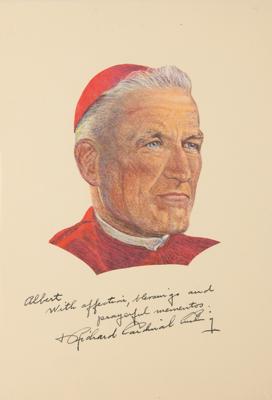 Lot #187 Cardinal Cushing and Cardinal Spellman (5) Signed Items with an Archbishop Zucchetto - Image 2